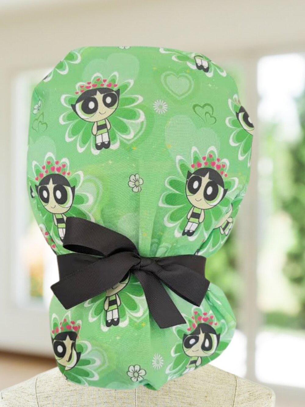 Buttercup PowerPuff Girls Ponytail Style Scrub Cap: Surgical Cap, CNA, MD, gift